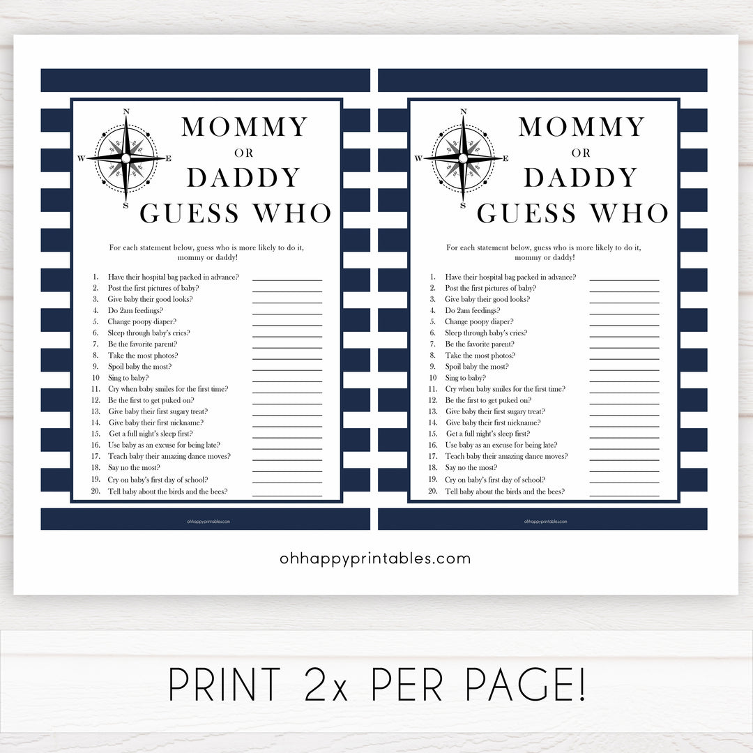 Nautical baby shower games, guess who mommy or daddy baby shower games, printable baby shower games, baby shower games, fun baby games, ahoy its a boy, popular baby shower games, sailor baby games, boat baby games