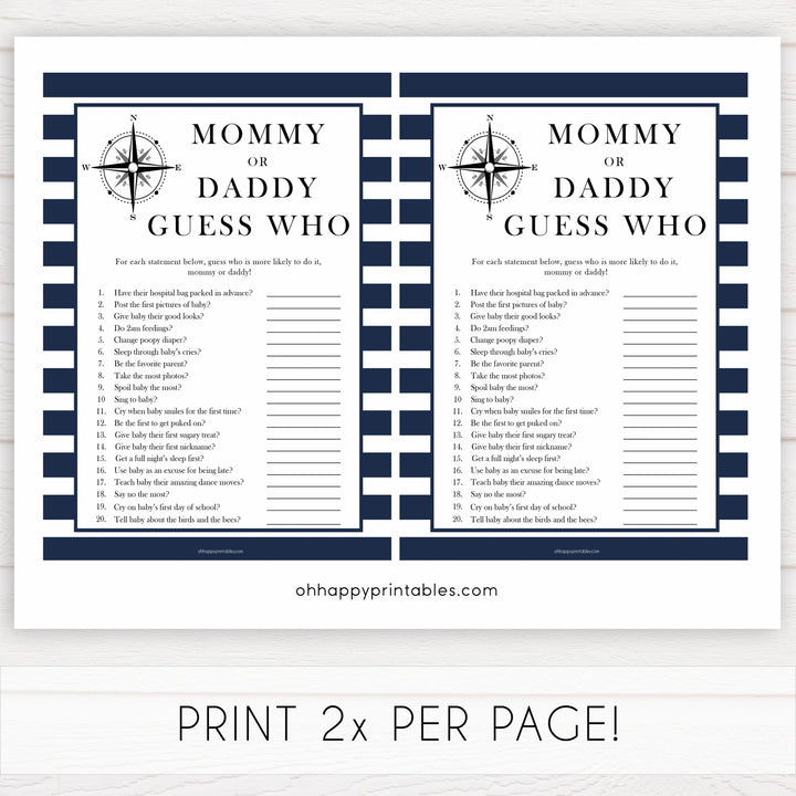 Nautical baby shower games, guess who mommy or daddy baby shower games, printable baby shower games, baby shower games, fun baby games, ahoy its a boy, popular baby shower games, sailor baby games, boat baby games