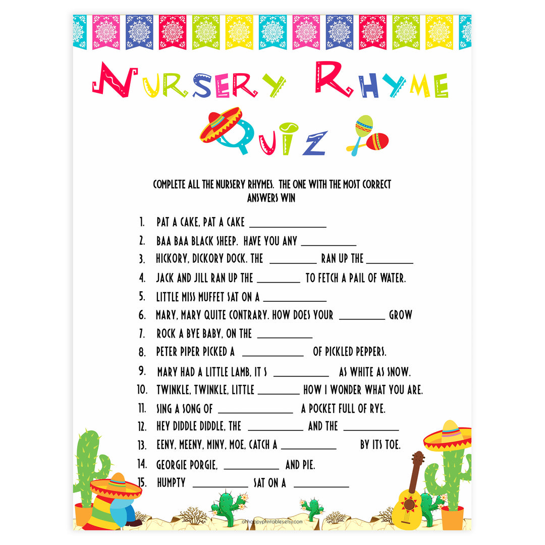 nursery rhyme baby game, Printable baby shower games, Mexican fiesta fun baby games, baby shower games, fun baby shower ideas, top baby shower ideas, fiesta shower baby shower, fiesta baby shower ideas