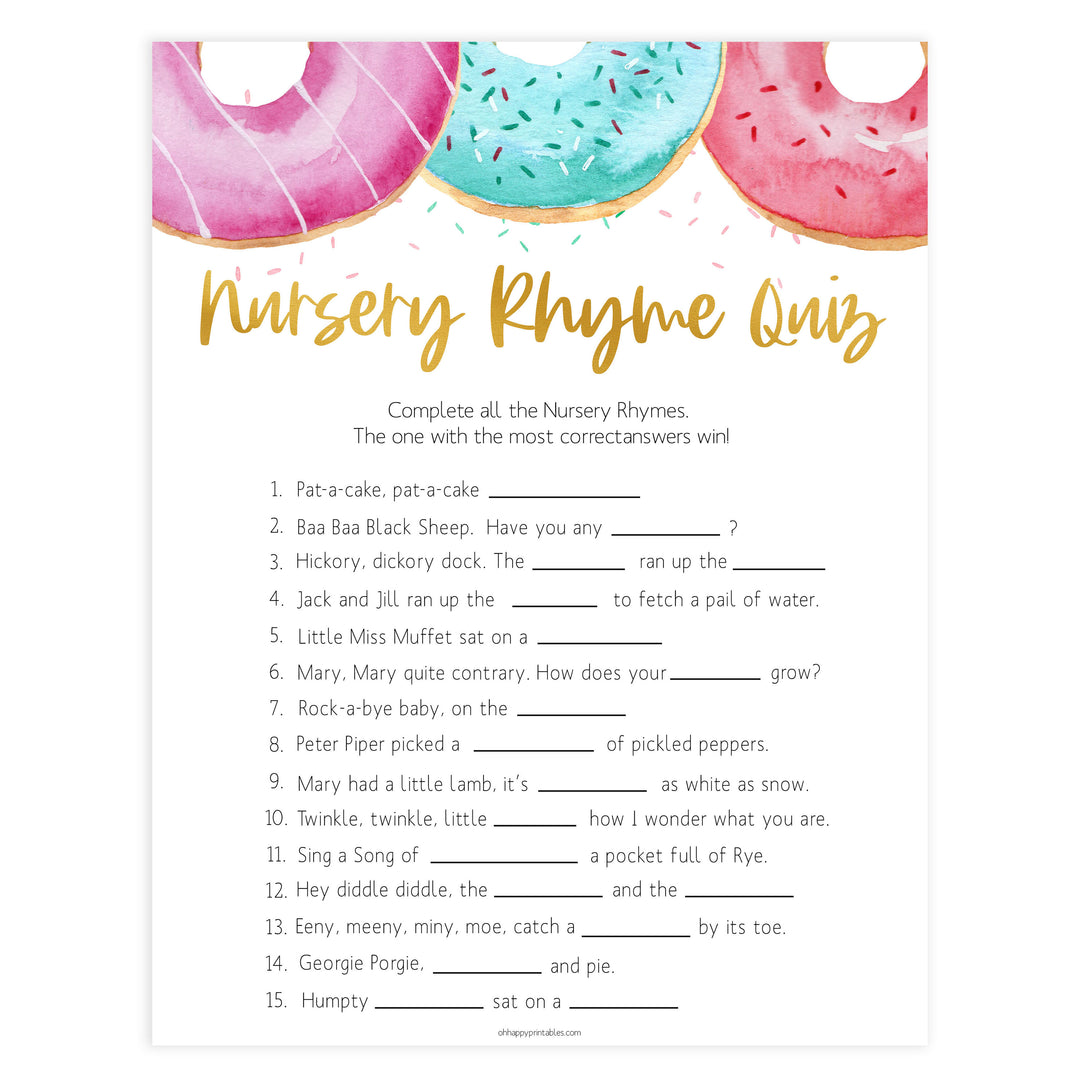 nursery rhyme quiz game, Printable baby shower games, donut baby games, baby shower games, fun baby shower ideas, top baby shower ideas, donut sprinkles baby shower, baby shower games, fun donut baby shower ideas