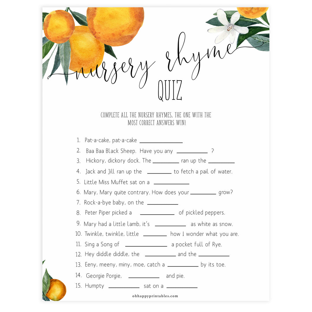 nursery rhyme quiz game, Printable baby shower games, little cutie baby games, baby shower games, fun baby shower ideas, top baby shower ideas, little cutie baby shower, baby shower games, fun little cutie baby shower ideas, citrus baby shower games, citrus baby shower, orange baby shower