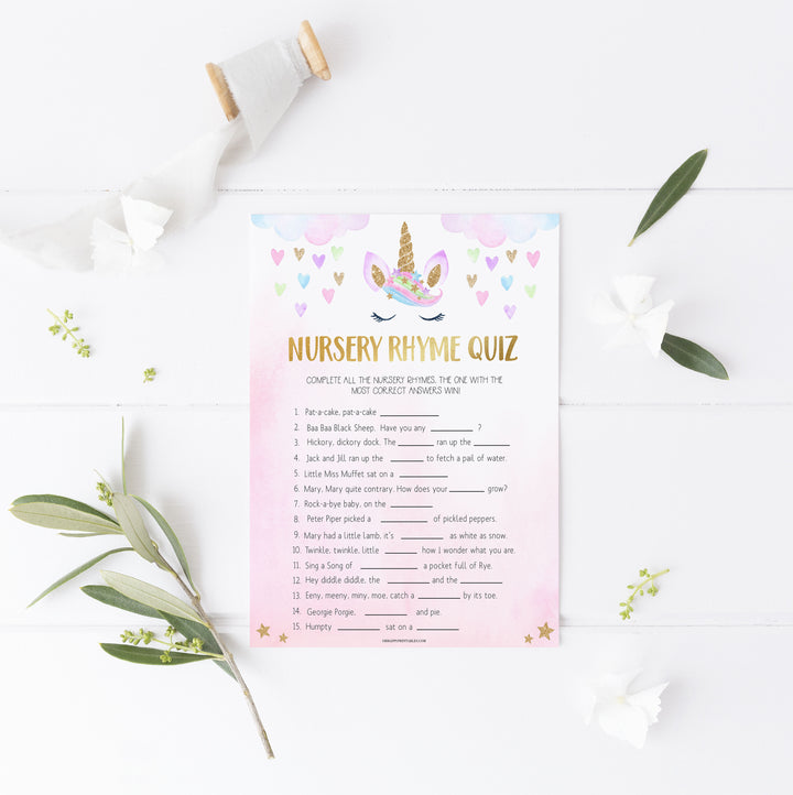 nursery rhyme quiz game, Printable baby shower games, unicorn baby games, baby shower games, fun baby shower ideas, top baby shower ideas, unicorn baby shower, baby shower games, fun unicorn baby shower ideas