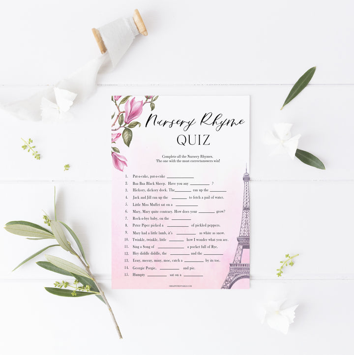 nursery rhyme baby game, Paris baby shower games, printable baby shower games, Parisian baby shower games, fun baby shower games
