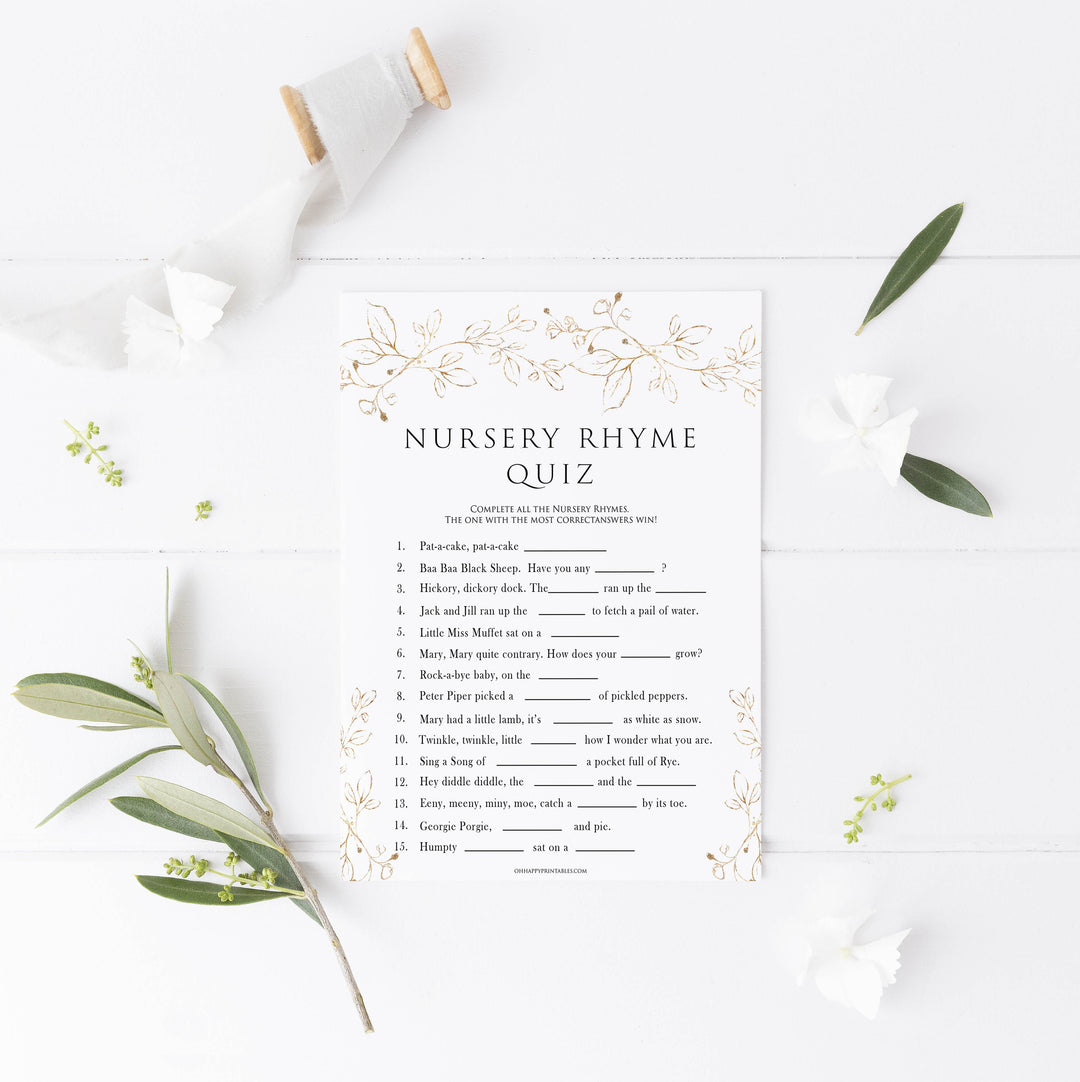 nursery rhyme quiz game, Printable baby shower games, gold leaf baby games, baby shower games, fun baby shower ideas, top baby shower ideas, gold leaf baby shower, baby shower games, fun gold leaf baby shower ideas