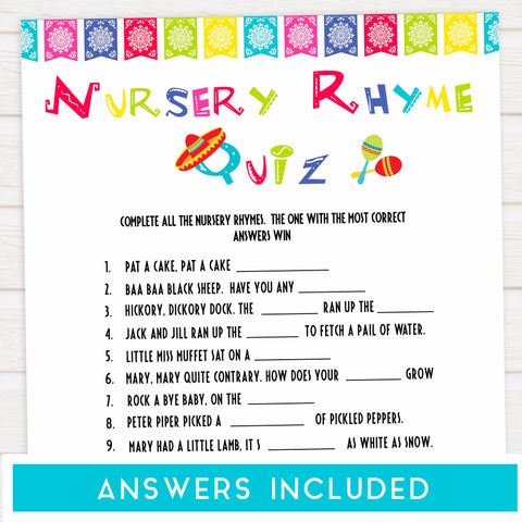 nursery rhyme baby game, Printable baby shower games, Mexican fiesta fun baby games, baby shower games, fun baby shower ideas, top baby shower ideas, fiesta shower baby shower, fiesta baby shower ideas