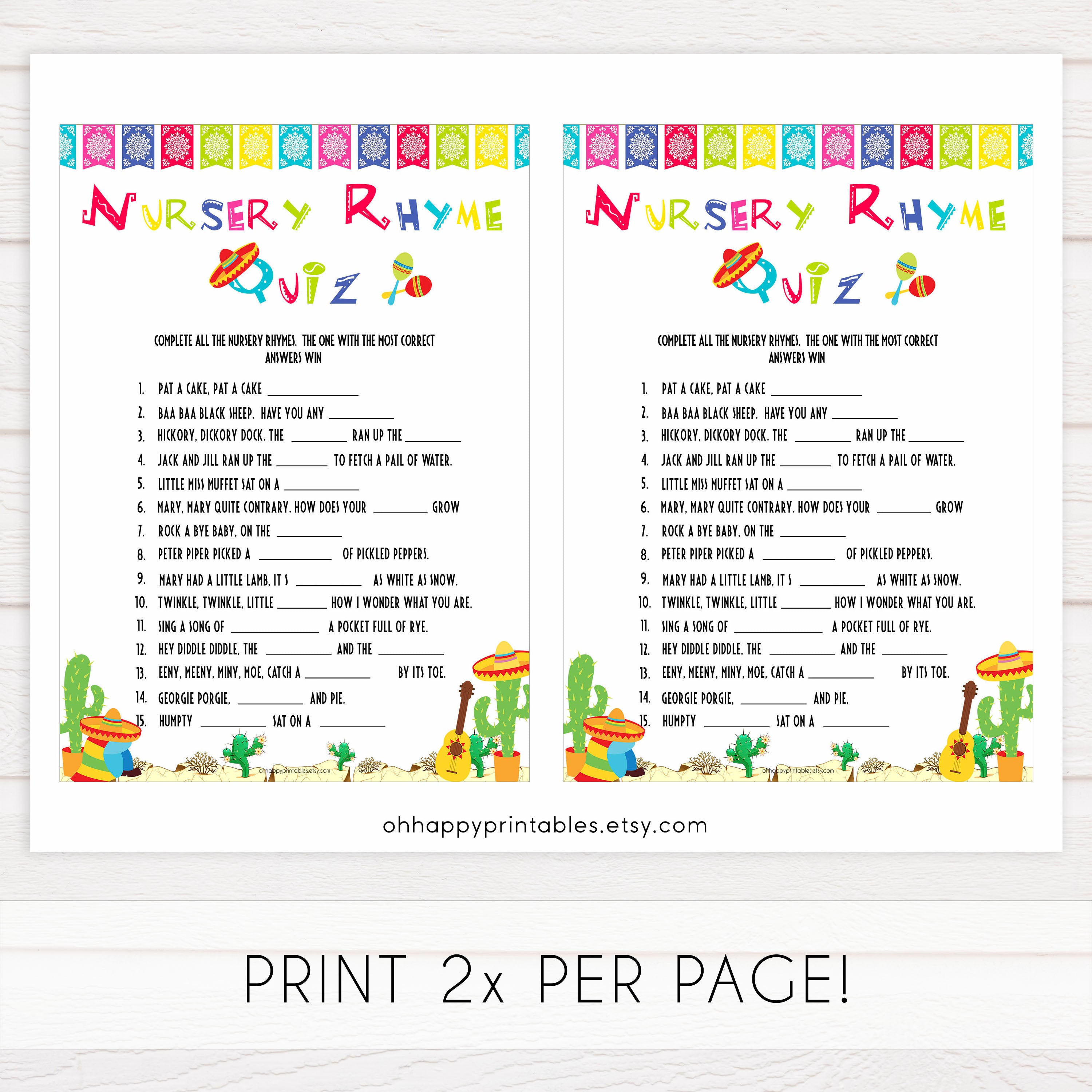 nursery rhyme baby game, Printable baby shower games, Mexican fiesta fun baby games, baby shower games, fun baby shower ideas, top baby shower ideas, fiesta shower baby shower, fiesta baby shower ideas