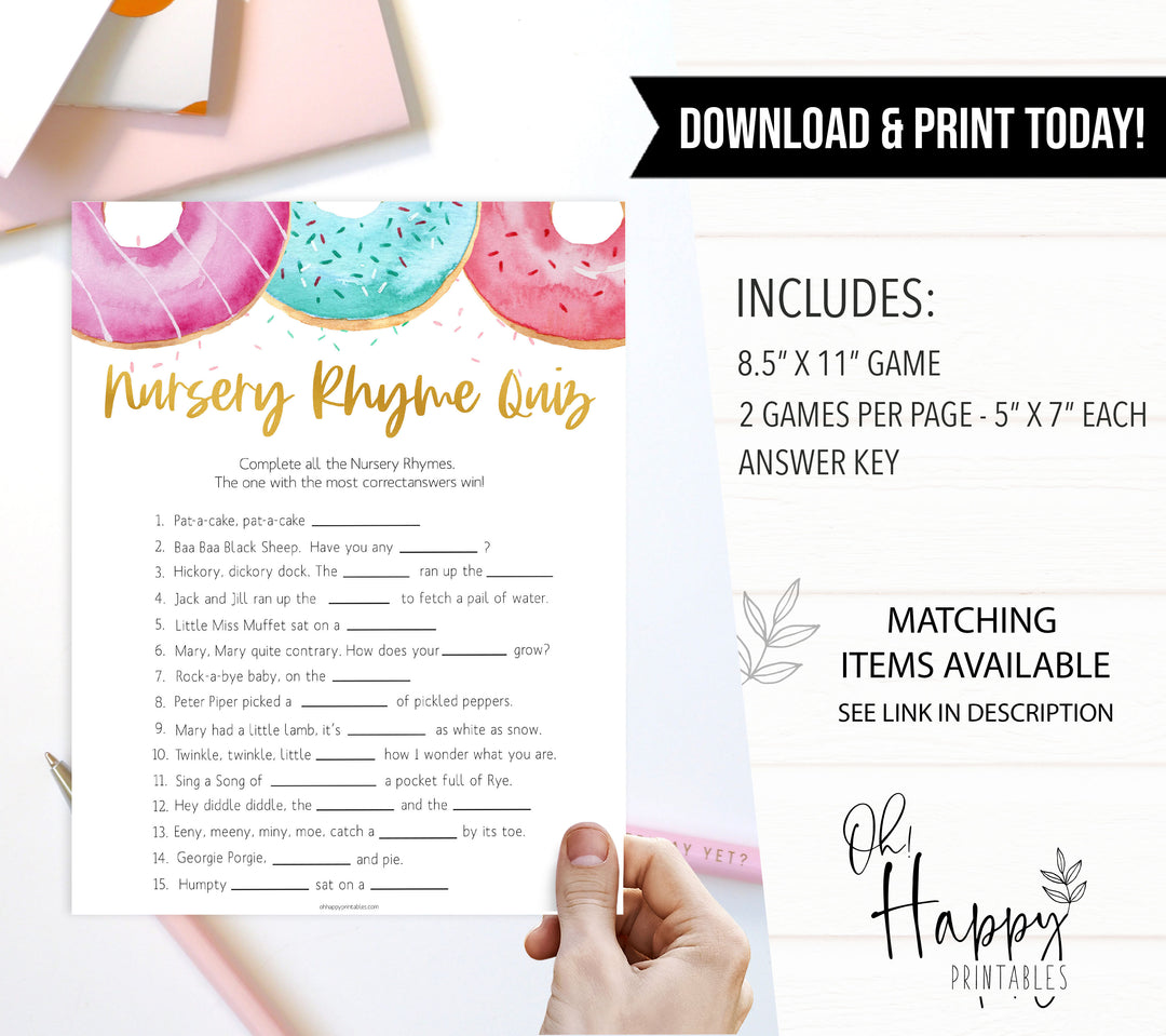 nursery rhyme quiz game, Printable baby shower games, donut baby games, baby shower games, fun baby shower ideas, top baby shower ideas, donut sprinkles baby shower, baby shower games, fun donut baby shower ideas
