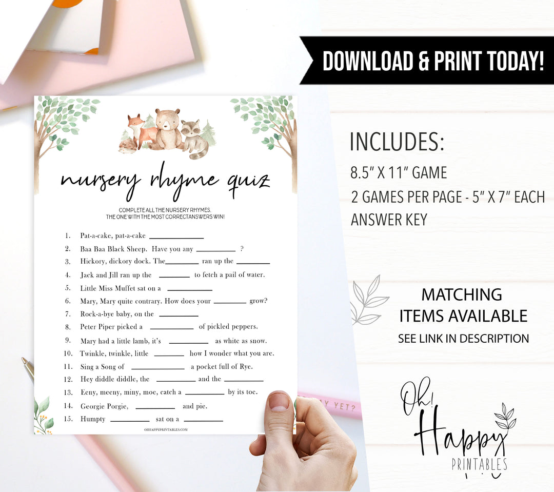 nursery rhyme baby game, Printable baby shower games, woodland animals baby games, baby shower games, fun baby shower ideas, top baby shower ideas, woodland baby shower, baby shower games, fun woodland animals baby shower ideas