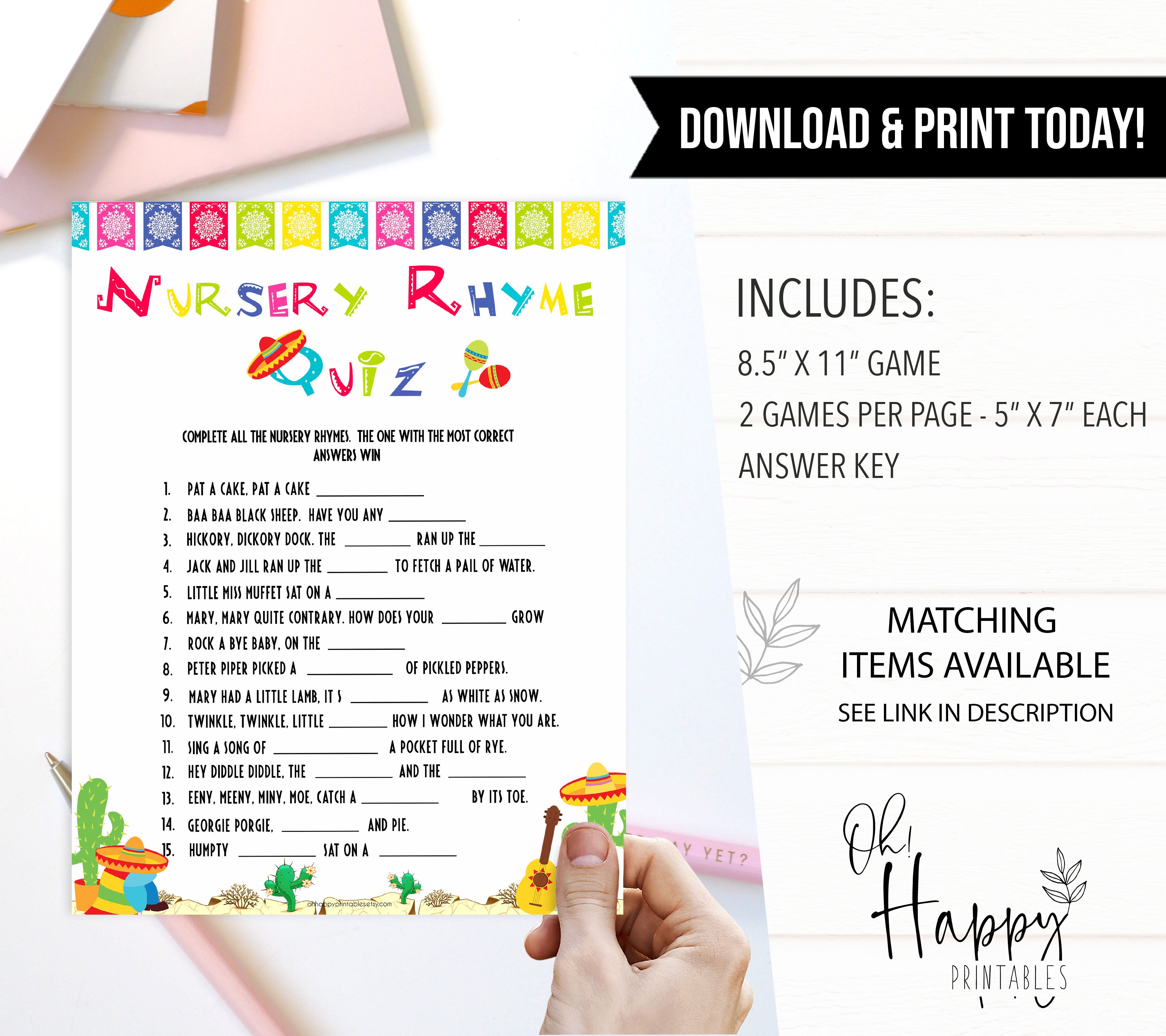 nursery rhyme baby game, Printable baby shower games, Mexican fiesta fun baby games, baby shower games, fun baby shower ideas, top baby shower ideas, fiesta shower baby shower, fiesta baby shower ideas