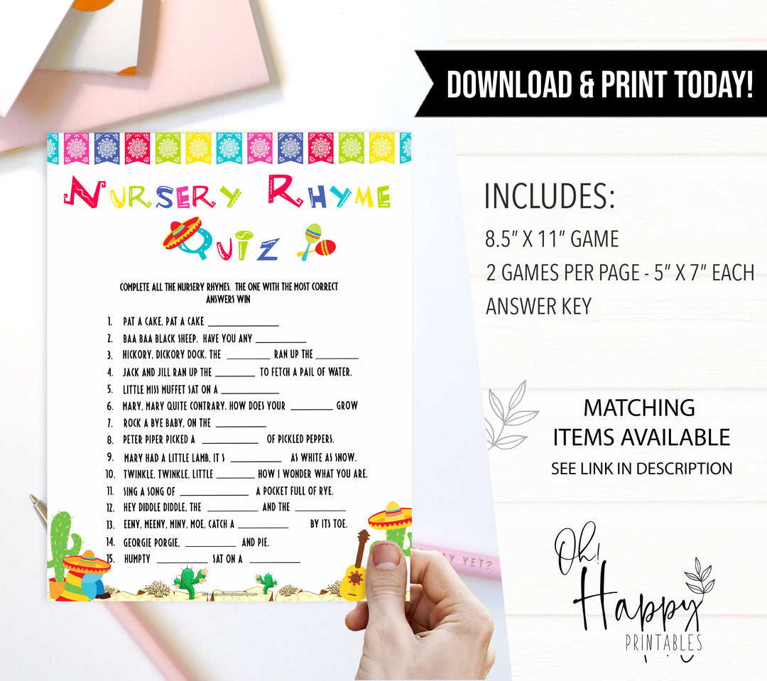 nursery rhyme baby game, Printable baby shower games, Mexican fiesta fun baby games, baby shower games, fun baby shower ideas, top baby shower ideas, fiesta shower baby shower, fiesta baby shower ideas