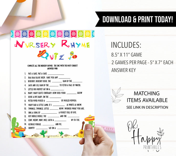 nursery rhyme baby game, Printable baby shower games, Mexican fiesta fun baby games, baby shower games, fun baby shower ideas, top baby shower ideas, fiesta shower baby shower, fiesta baby shower ideas