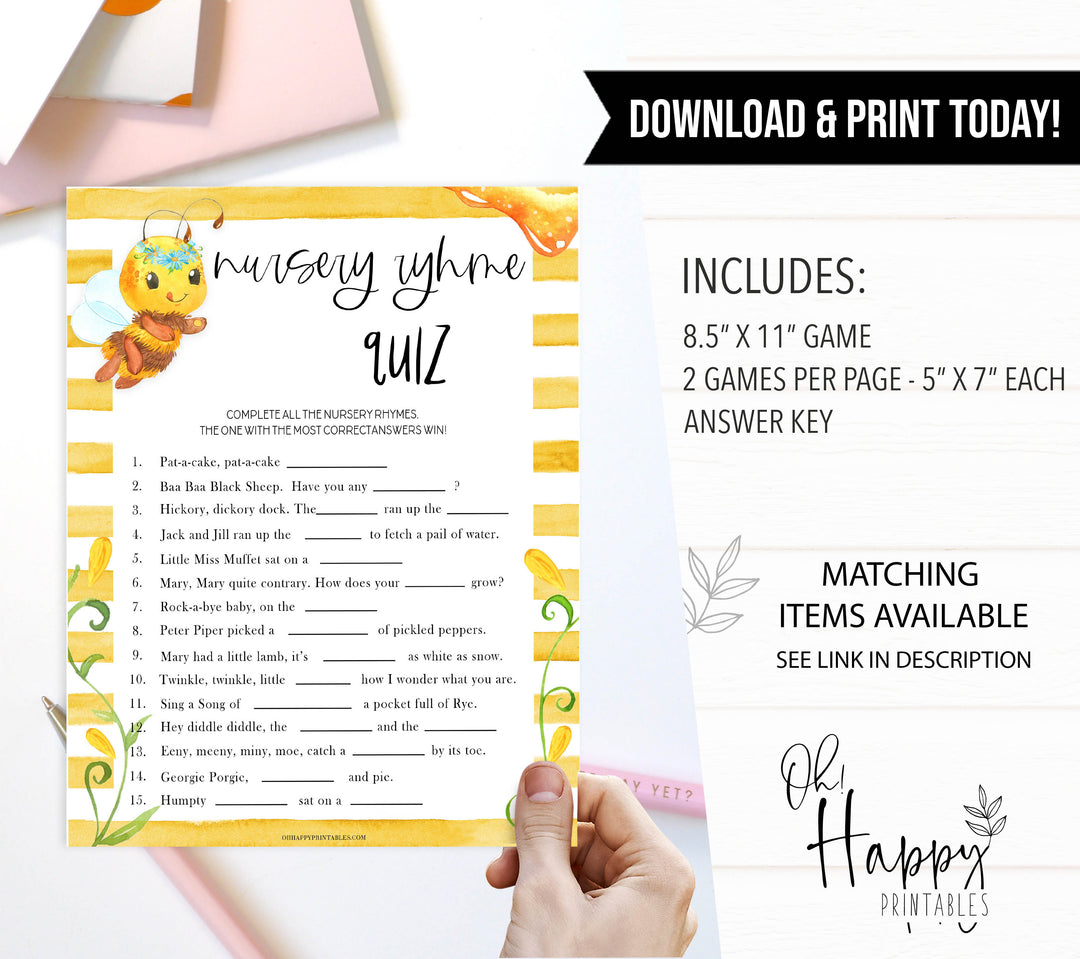 nursery rhyme quiz game, Printable baby shower games, mommy bee fun baby games, baby shower games, fun baby shower ideas, top baby shower ideas, mommy to bee baby shower, friends baby shower ideas