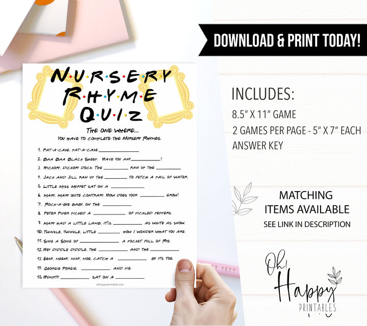 nursery rhyme quiz baby game, Printable baby shower games, friends fun baby games, baby shower games, fun baby shower ideas, top baby shower ideas, friends baby shower, friends baby shower ideas