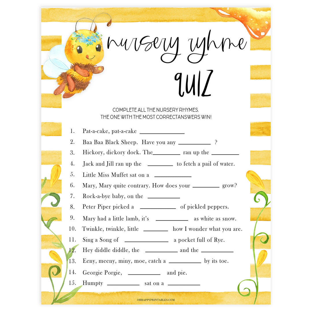 nursery rhyme quiz game, Printable baby shower games, mommy bee fun baby games, baby shower games, fun baby shower ideas, top baby shower ideas, mommy to bee baby shower, friends baby shower ideas