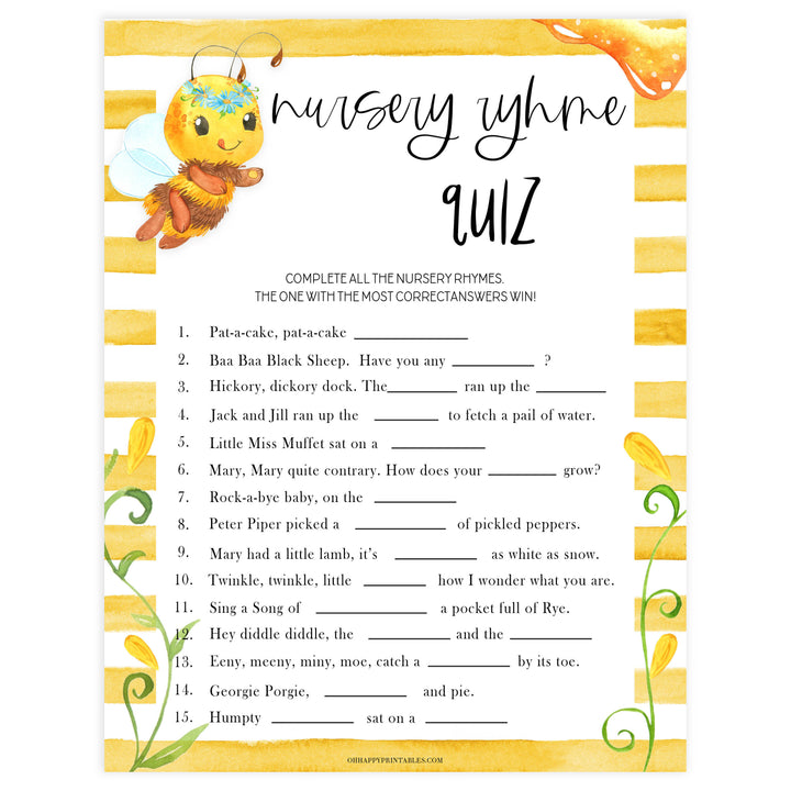 nursery rhyme quiz game, Printable baby shower games, mommy bee fun baby games, baby shower games, fun baby shower ideas, top baby shower ideas, mommy to bee baby shower, friends baby shower ideas