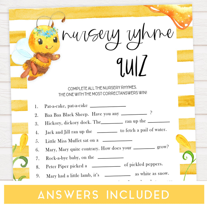 nursery rhyme quiz game, Printable baby shower games, mommy bee fun baby games, baby shower games, fun baby shower ideas, top baby shower ideas, mommy to bee baby shower, friends baby shower ideas