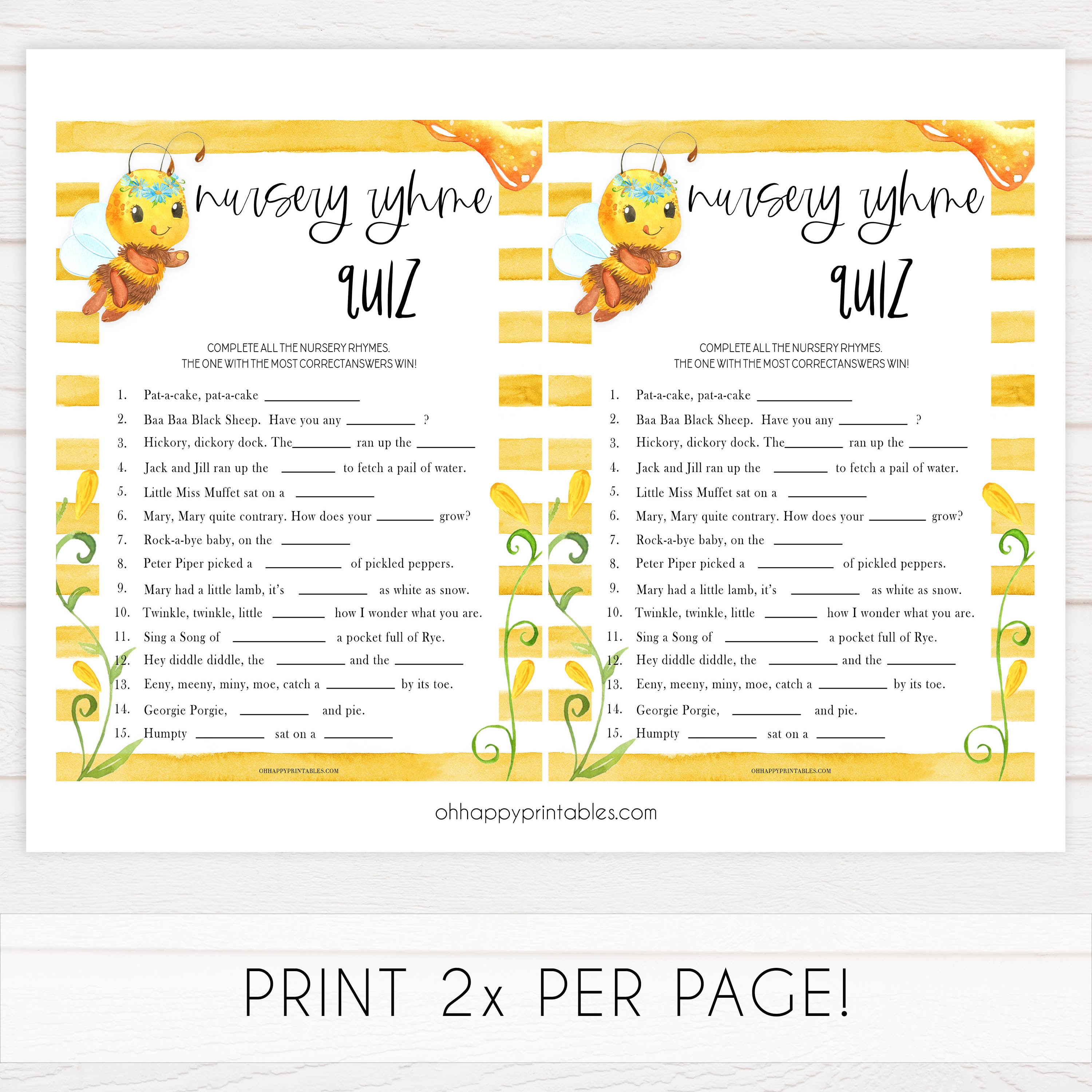 nursery rhyme quiz game, Printable baby shower games, mommy bee fun baby games, baby shower games, fun baby shower ideas, top baby shower ideas, mommy to bee baby shower, friends baby shower ideas