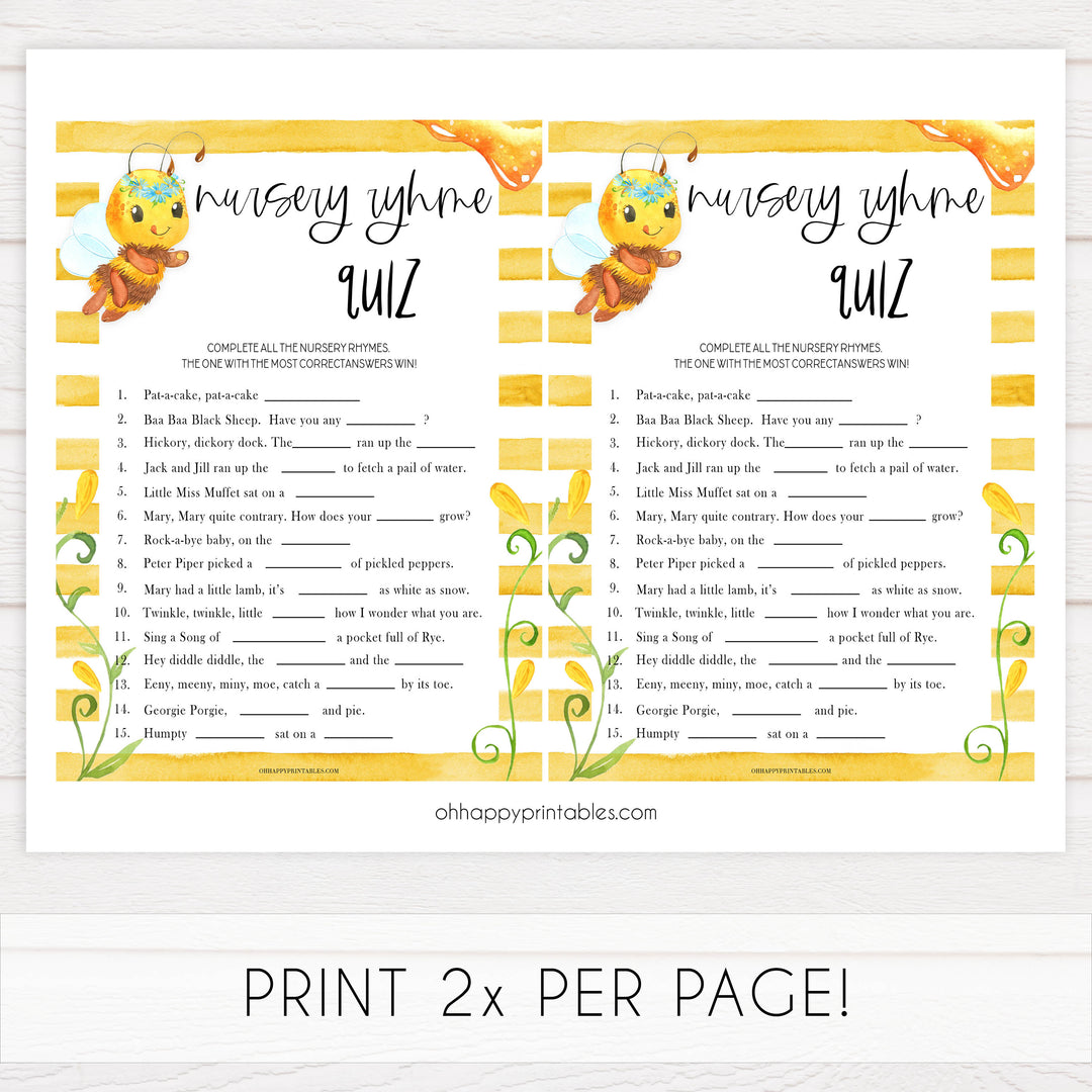 nursery rhyme quiz game, Printable baby shower games, mommy bee fun baby games, baby shower games, fun baby shower ideas, top baby shower ideas, mommy to bee baby shower, friends baby shower ideas