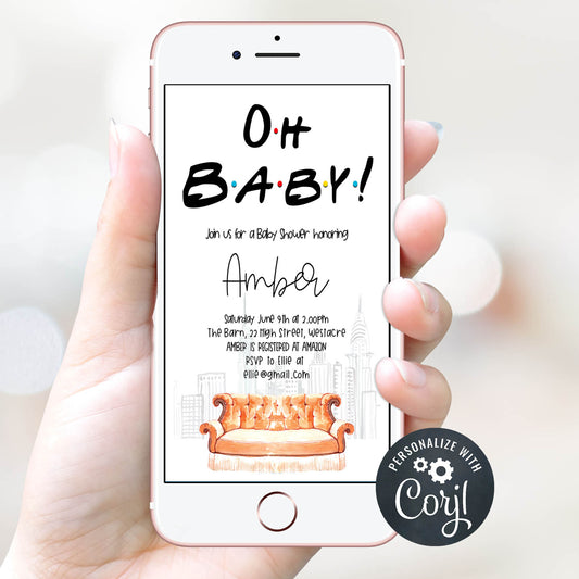 editable oh baby shower invite, friends baby shower invitation, baby shower invitations, editable baby shower invite, friends baby shower theme, friends