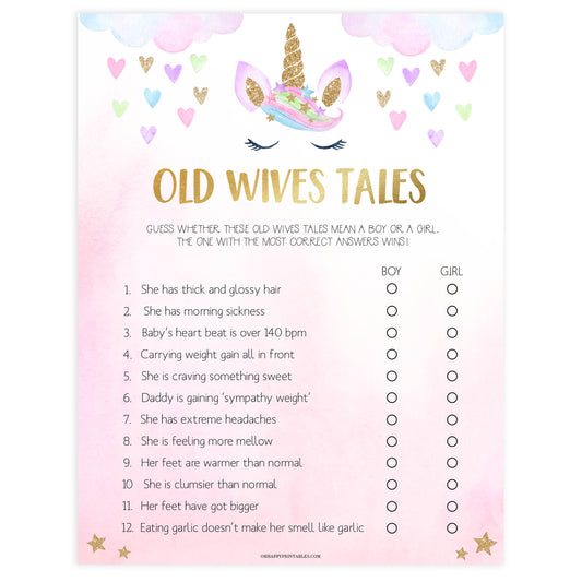 old wives tale baby shower game, Printable baby shower games, unicorn baby games, baby shower games, fun baby shower ideas, top baby shower ideas, unicorn baby shower, baby shower games, fun unicorn baby shower ideas