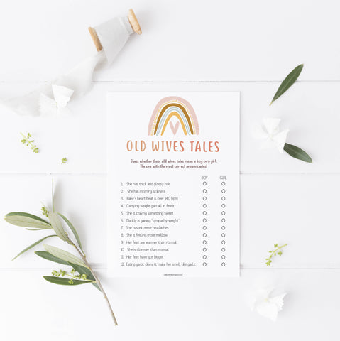 old wives tales baby game, Printable baby shower games, boho rainbow baby games, baby shower games, fun baby shower ideas, top baby shower ideas, boho rainbow baby shower, baby shower games, fun boho rainbow baby shower ideas