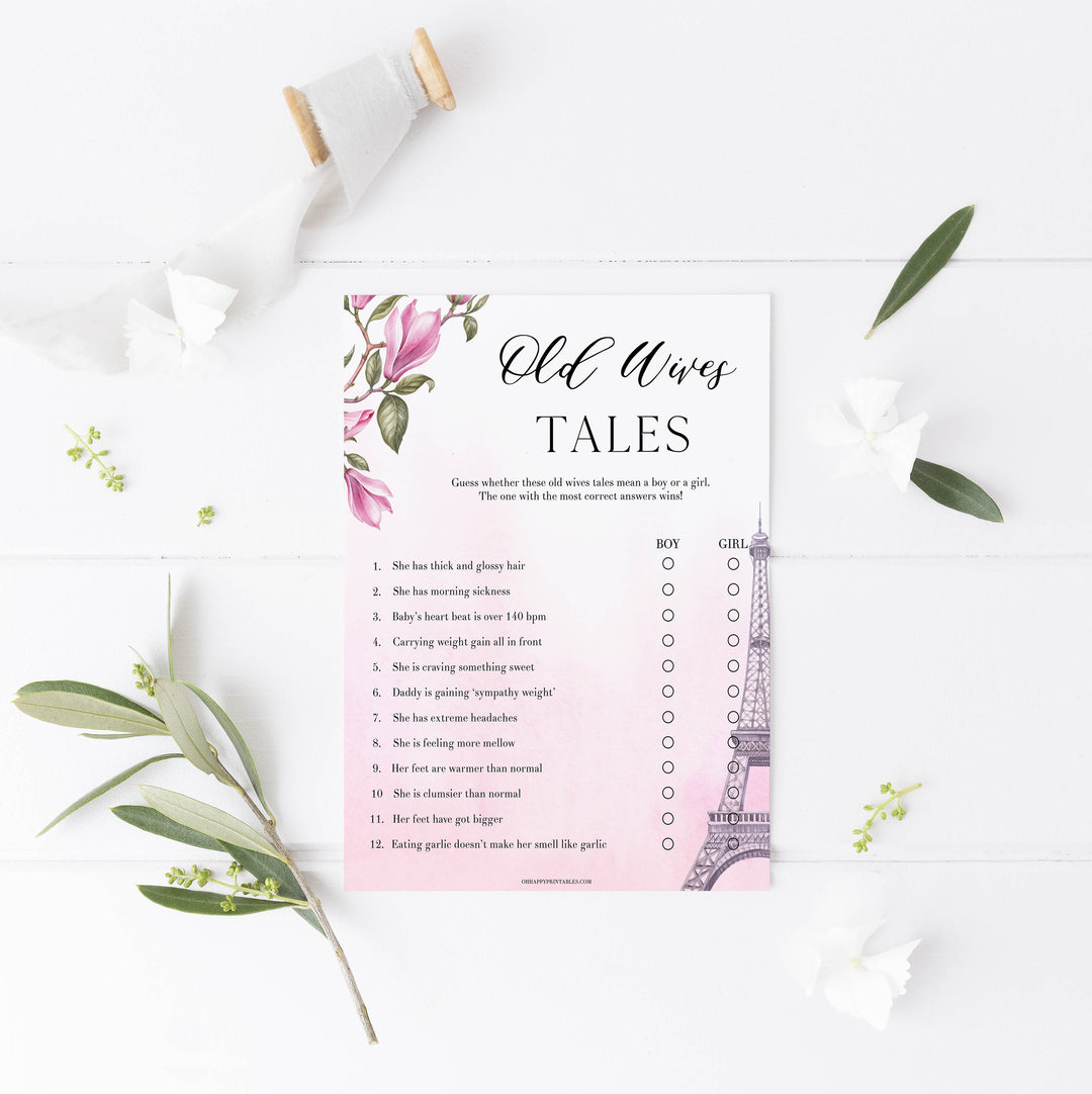 old wives tales baby game, Paris baby shower games, printable baby shower games, Parisian baby shower games, fun baby shower games