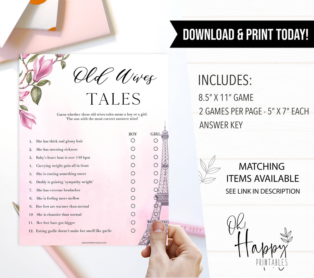old wives tales baby game, Paris baby shower games, printable baby shower games, Parisian baby shower games, fun baby shower games