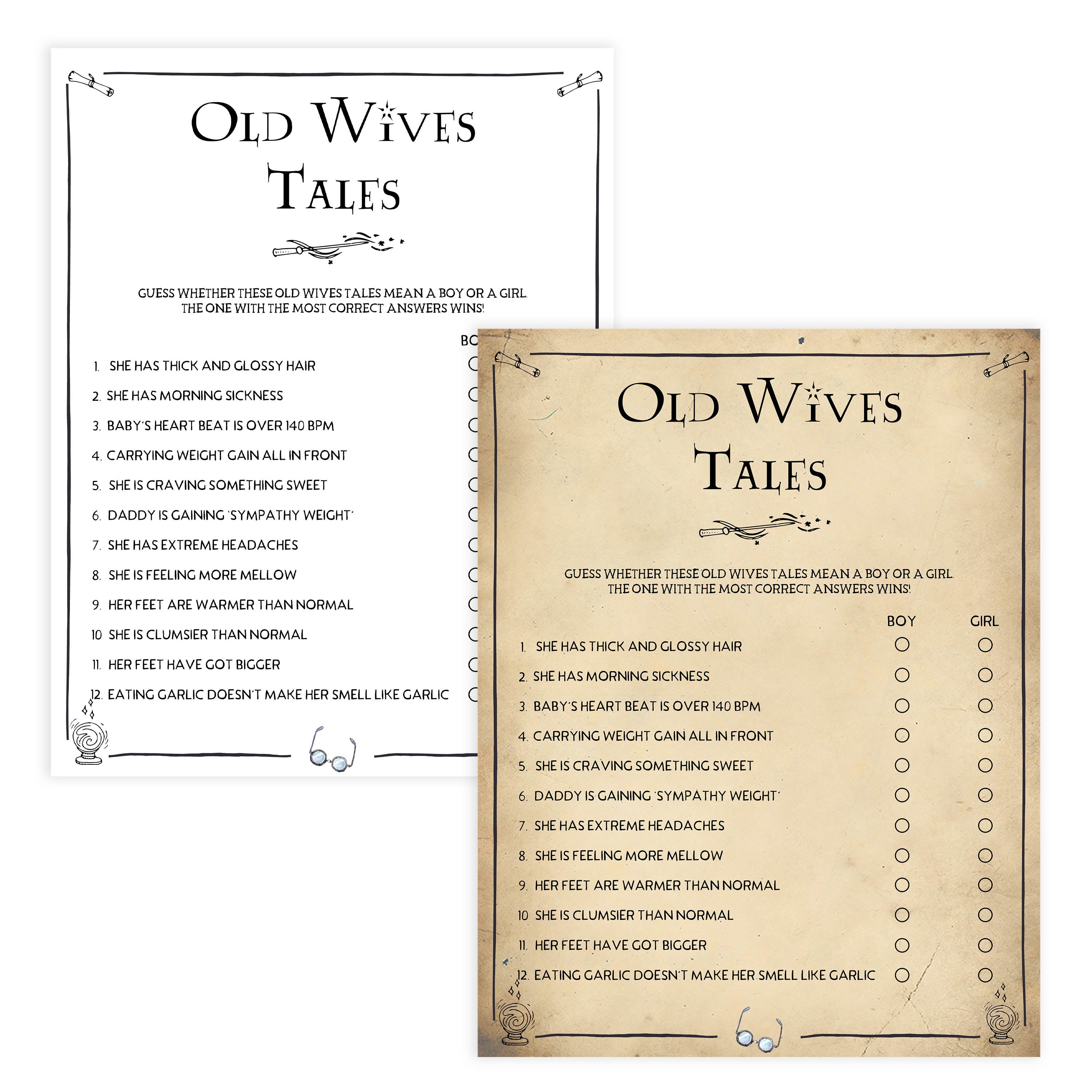 Old Wives Tales Baby Game, Wizard baby shower games, printable baby shower games, Harry Potter baby games, Harry Potter baby shower, fun baby shower games,  fun baby ideas