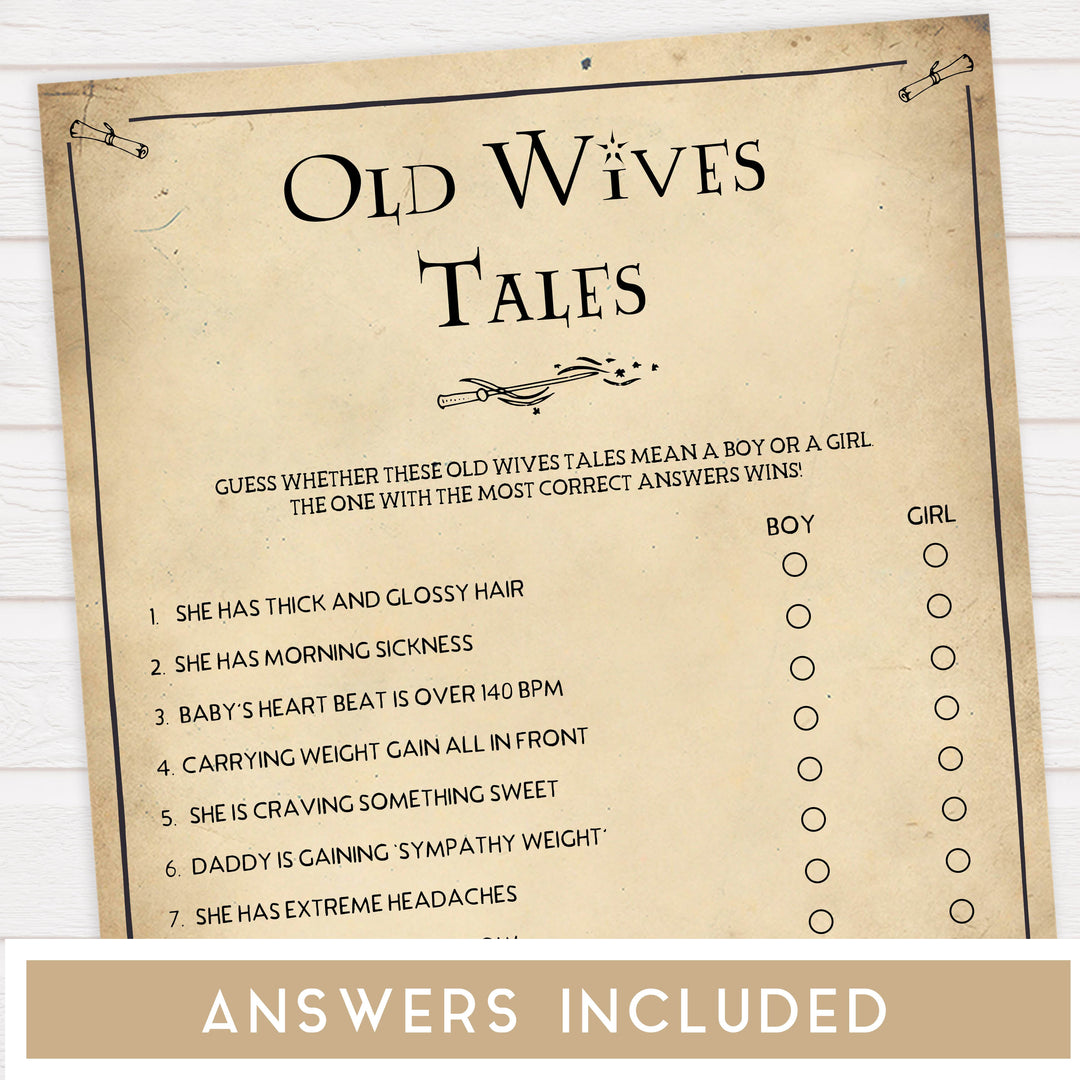 Old Wives Tales Baby Game, Wizard baby shower games, printable baby shower games, Harry Potter baby games, Harry Potter baby shower, fun baby shower games,  fun baby ideas