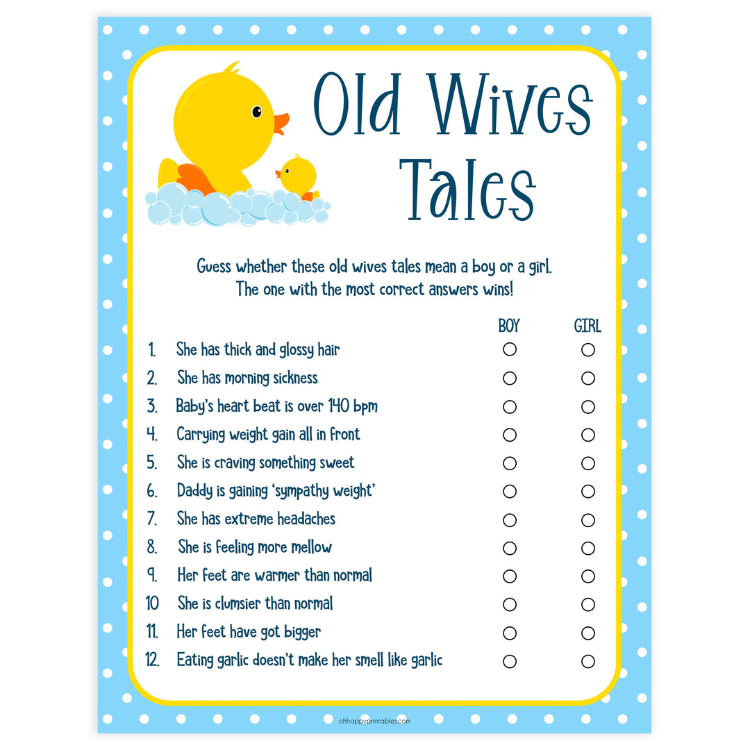 rubber ducky baby games, old wives tales baby games, fun baby games, printable baby shower, old wives tales