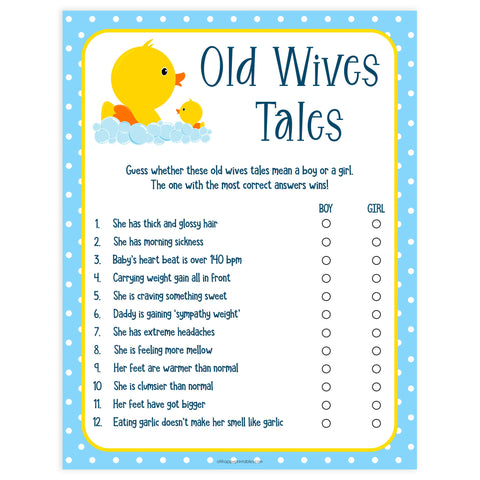 rubber ducky baby games, old wives tales baby games, fun baby games, printable baby shower, old wives tales