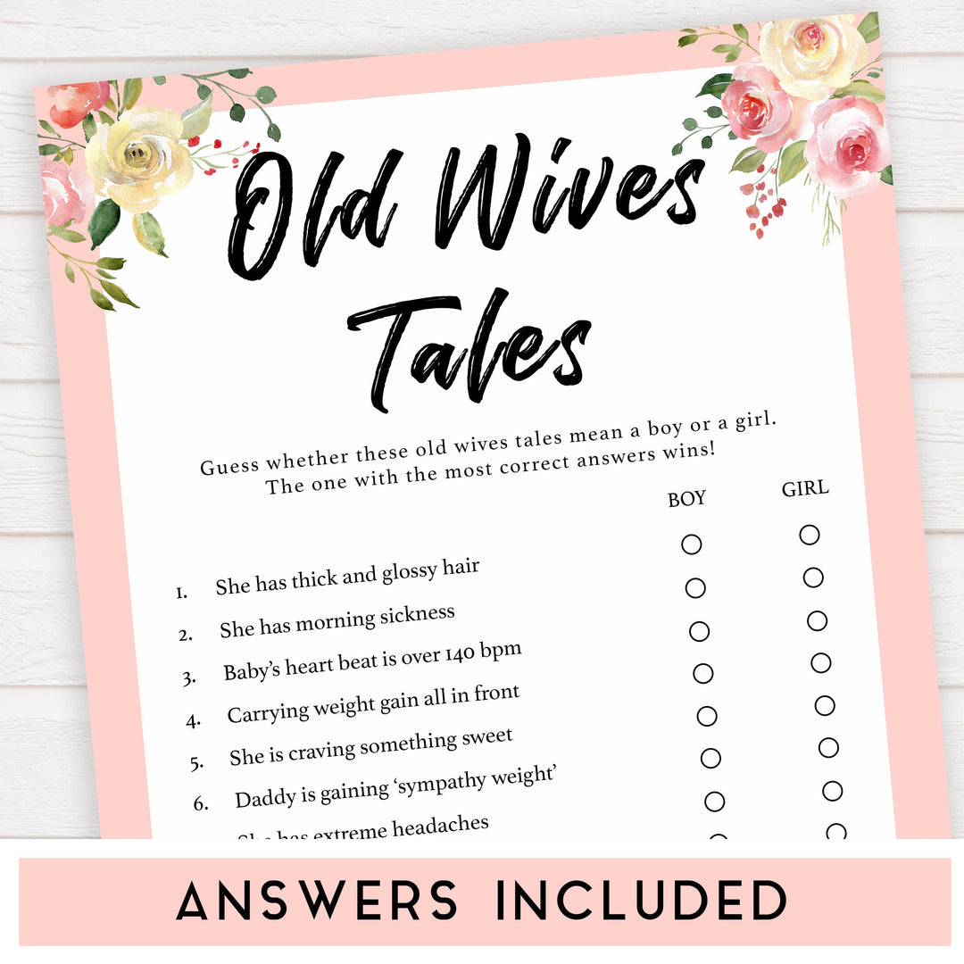 Old wives tales, baby old wives tales, Printable baby shower games, floral fun baby games, baby shower games, fun baby shower ideas, top baby shower ideas, floral baby shower, blue baby shower ideas
