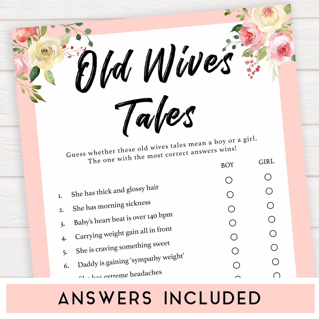 Old Wives Tales Game - Spring Floral Printable Baby Games ...