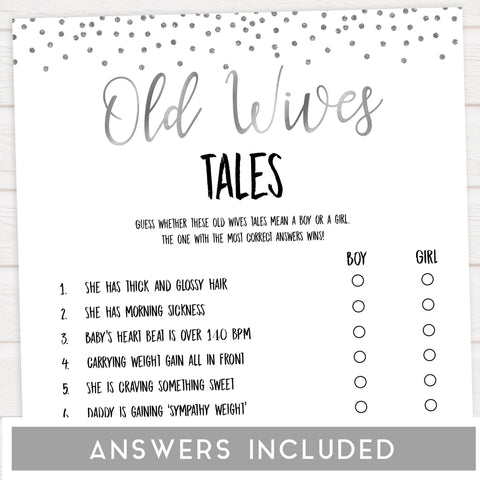 old wives tales game, baby wives tales, Printable baby shower games, baby silver glitter fun baby games, baby shower games, fun baby shower ideas, top baby shower ideas, silver glitter shower baby shower, friends baby shower ideas