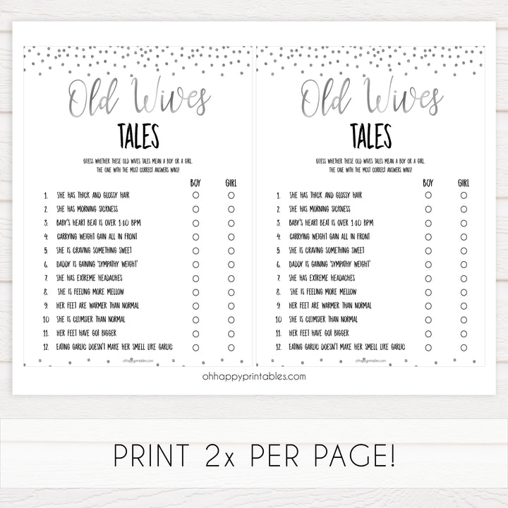old wives tales game, baby wives tales, Printable baby shower games, baby silver glitter fun baby games, baby shower games, fun baby shower ideas, top baby shower ideas, silver glitter shower baby shower, friends baby shower ideas