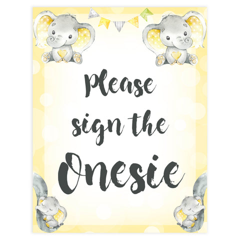 sign the onesie sign, Printable baby shower games, fun baby games, baby shower games, fun baby shower ideas, top baby shower ideas, yellow elephant baby shower, blue baby shower ideas
