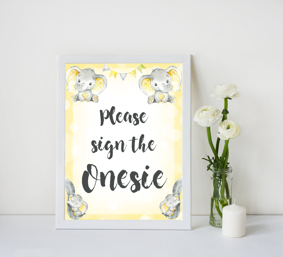 sign the onesie sign, Printable baby shower games, fun baby games, baby shower games, fun baby shower ideas, top baby shower ideas, yellow elephant baby shower, blue baby shower ideas