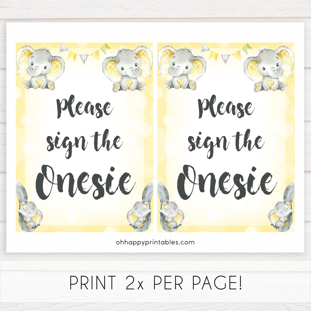 sign the onesie sign, Printable baby shower games, fun baby games, baby shower games, fun baby shower ideas, top baby shower ideas, yellow elephant baby shower, blue baby shower ideas