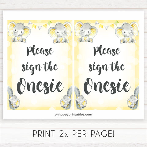 sign the onesie sign, Printable baby shower games, fun baby games, baby shower games, fun baby shower ideas, top baby shower ideas, yellow elephant baby shower, blue baby shower ideas