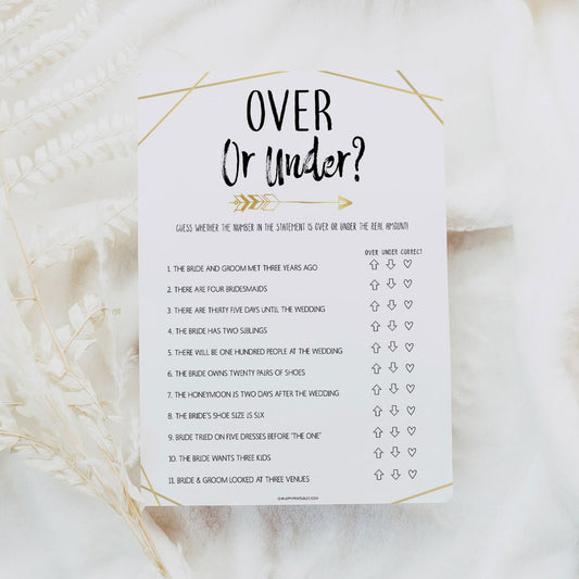 Over or Under Bridal Game - Bride Tribe