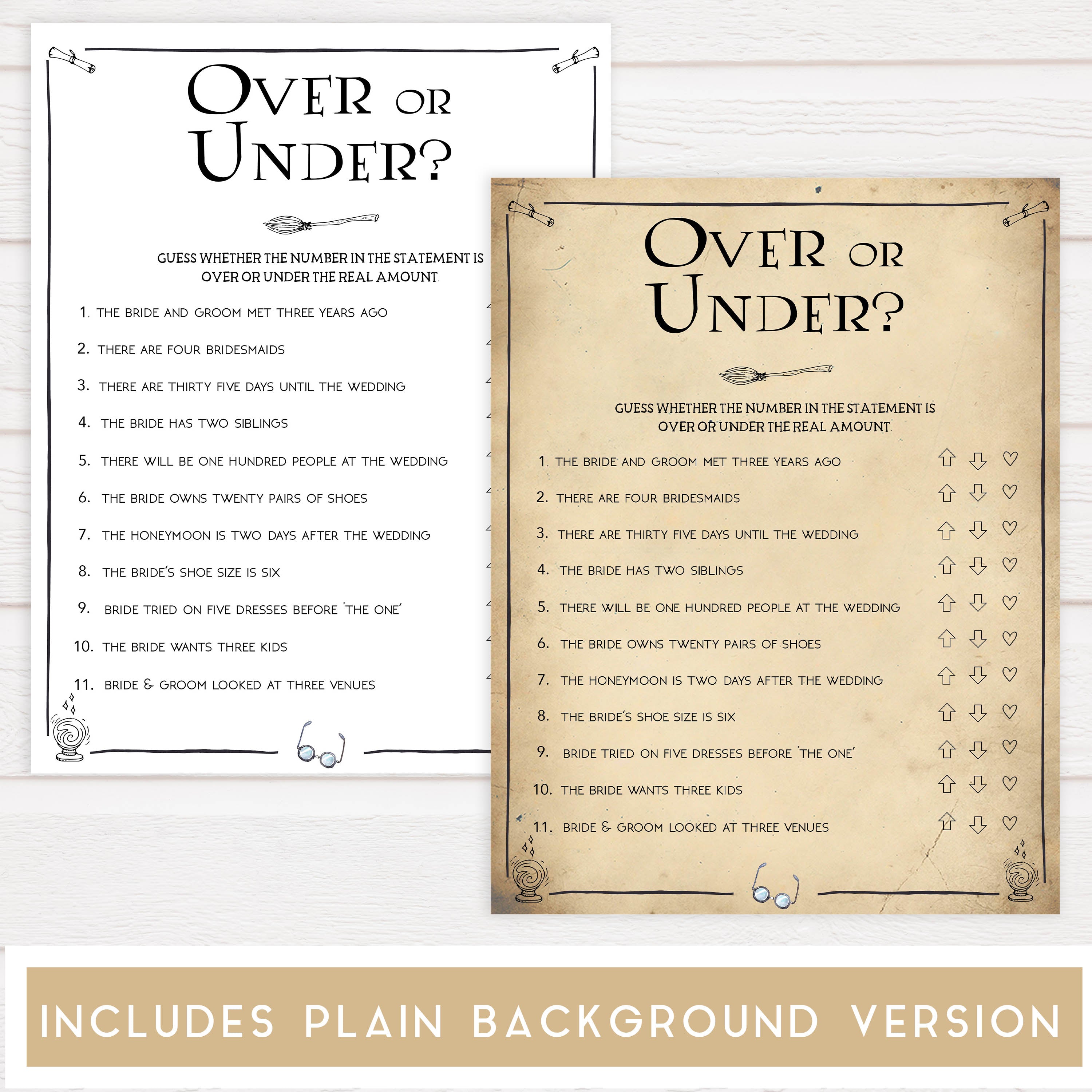 over or under game, Printable bridal shower games, Harry potter bridal shower, Harry Potter bridal shower games, fun bridal shower games, bridal shower game ideas, Harry Potter bridal shower