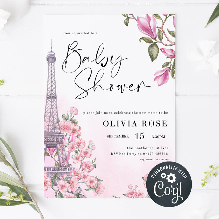 editable baby shower invitations, printable baby shower invitations, parisian baby shower invitations, editable paris theme baby shower invites, mobile baby shower invitations