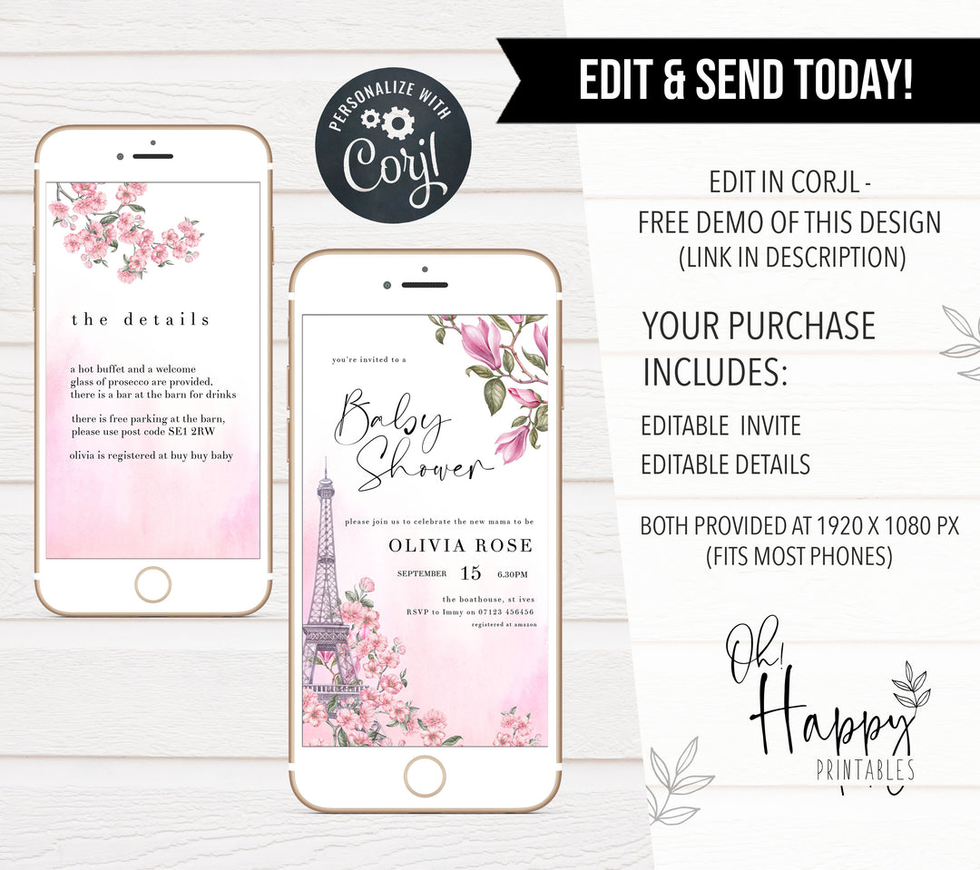 editable baby shower invitations, printable baby shower invitations, paris themed baby shower invitations, parisian baby shower theme, mobile baby invitations