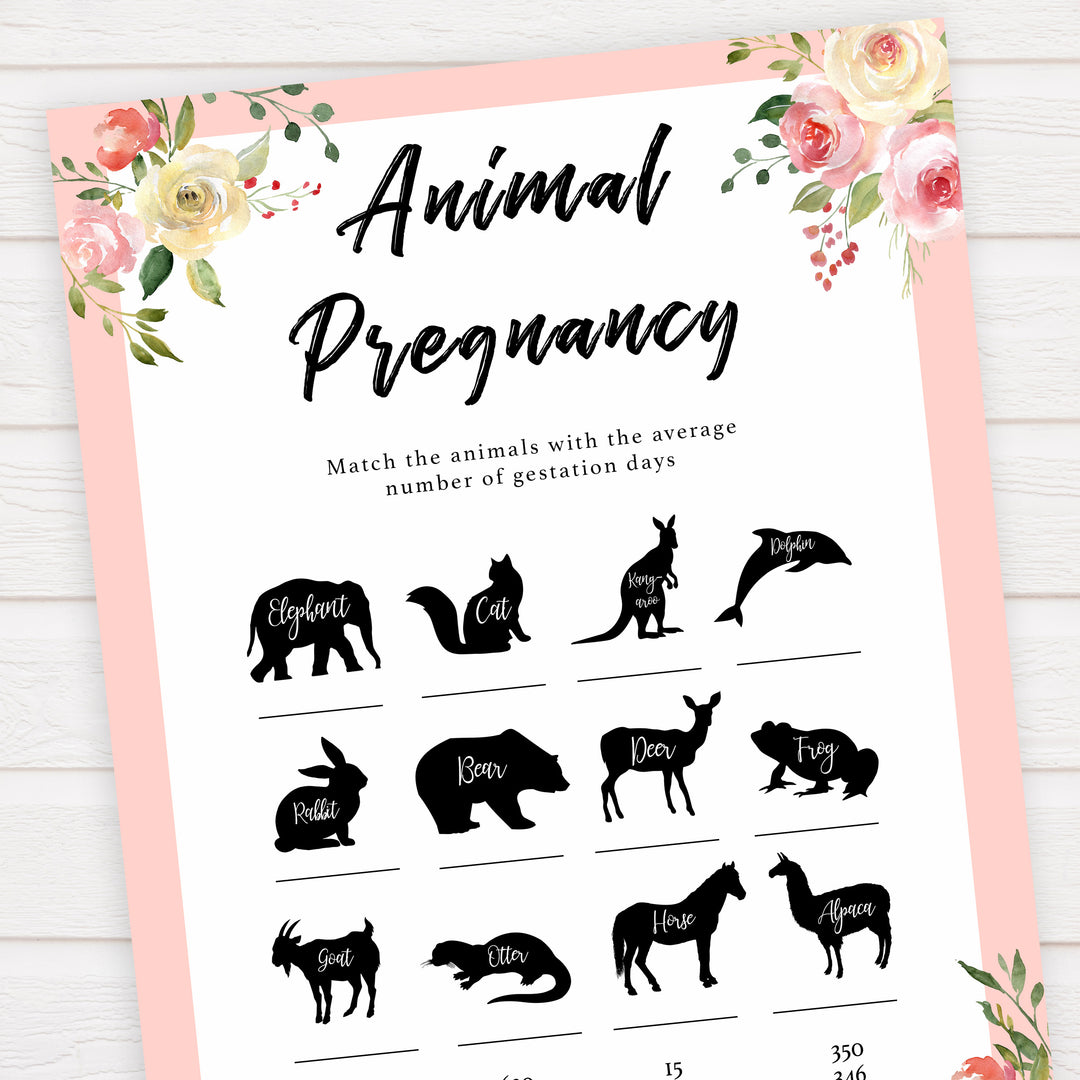spring floral animal pregnancy baby shower games, printable baby shower games, fun baby shower games, baby shower games, popular baby shower games