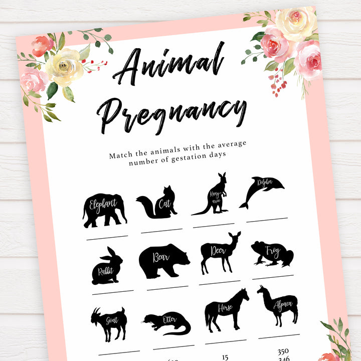 spring floral animal pregnancy baby shower games, printable baby shower games, fun baby shower games, baby shower games, popular baby shower games
