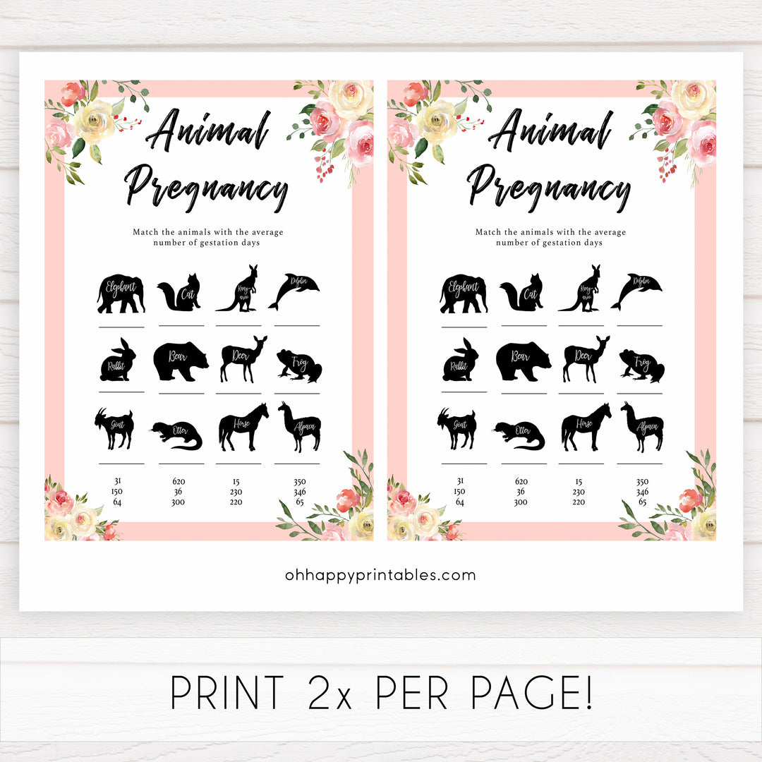 spring floral animal pregnancy baby shower games, printable baby shower games, fun baby shower games, baby shower games, popular baby shower games