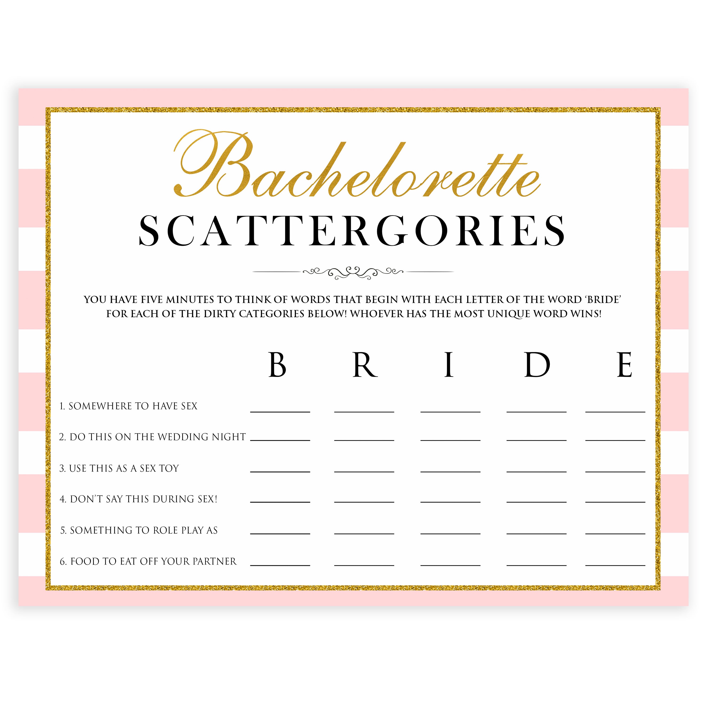 parisian bachelorette games, dirty scattergories game, bridal shower games, naughty bridal games, dirty bachelorette games, top bridal games