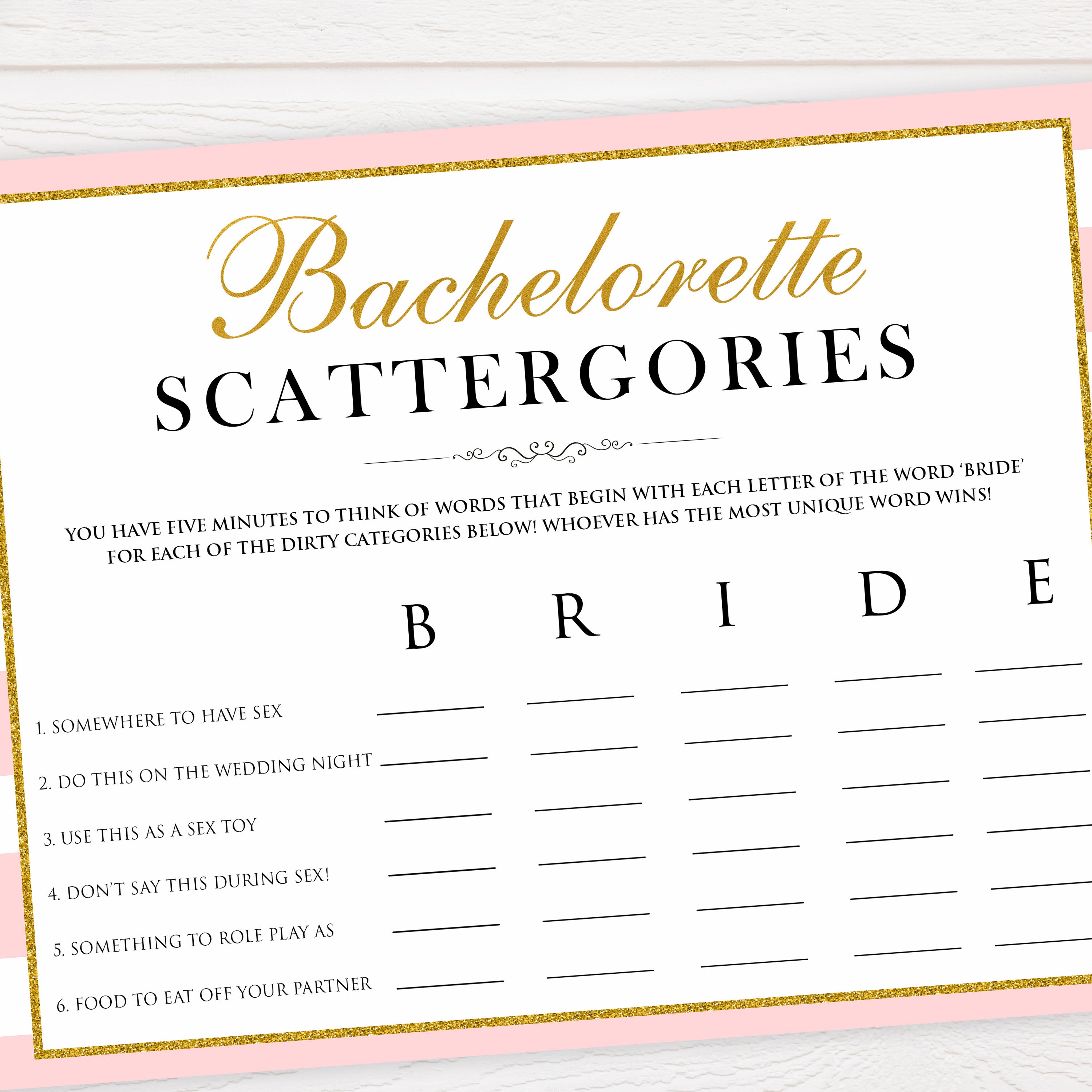parisian bachelorette games, dirty scattergories game, bridal shower games, naughty bridal games, dirty bachelorette games, top bridal games