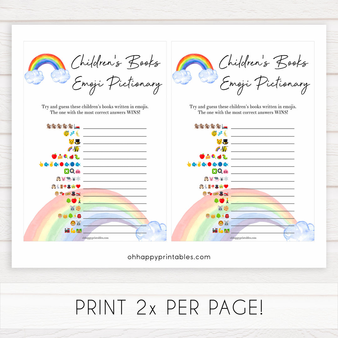 Rainbow baby games, rainbow childrens books emoji pictionary, rainbow printable baby games, instant download games, rainbow baby shower, printable baby games, fun baby games, popular baby games, top 10 baby games