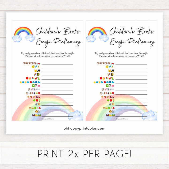 Rainbow baby games, rainbow childrens books emoji pictionary, rainbow printable baby games, instant download games, rainbow baby shower, printable baby games, fun baby games, popular baby games, top 10 baby games